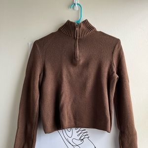 Brandy Melville Brown Knit Quarter Zip